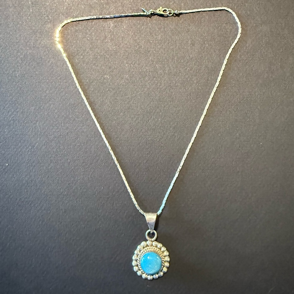 Monet Silver Necklace with Blue Pendant